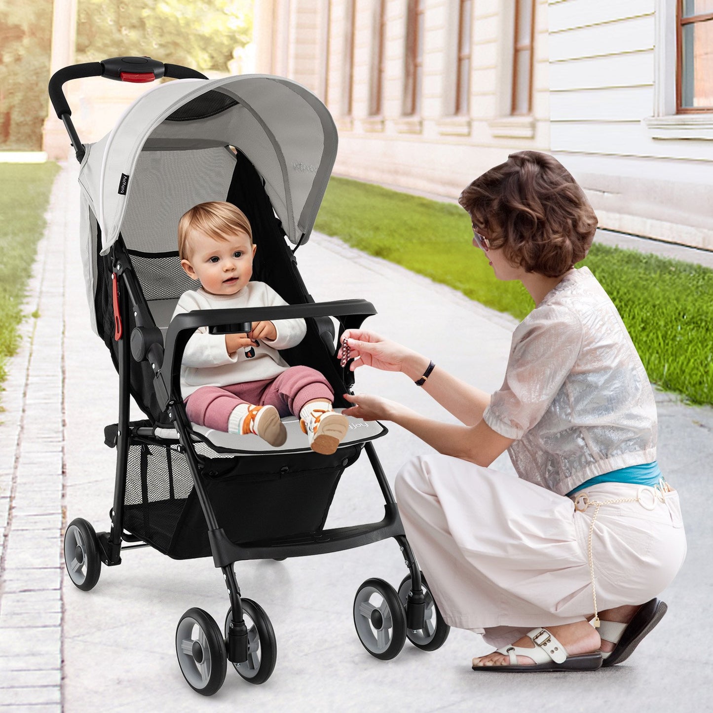 Toddler Travel Stroller for Airplane with Canopy and Adjustable Backrest-Black