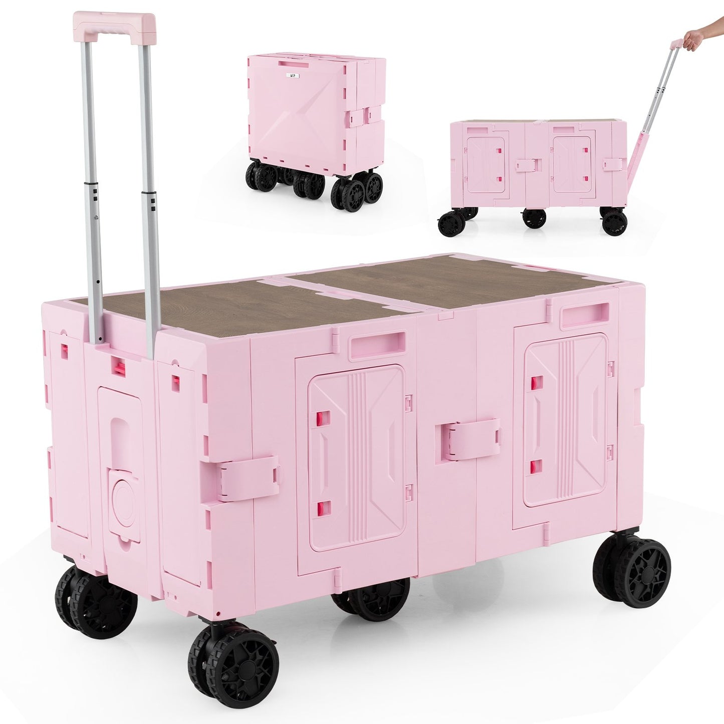 Large Foldable Utility Cart with 2-Tier Storage Crates and Telescoping Handle-Black