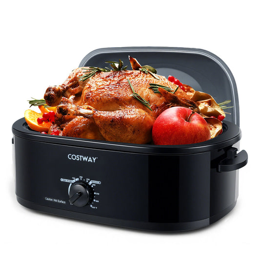 18QT Electric Roaster Oven with Self-Basting Lid Turkey Roaster with Removable Pan-Black