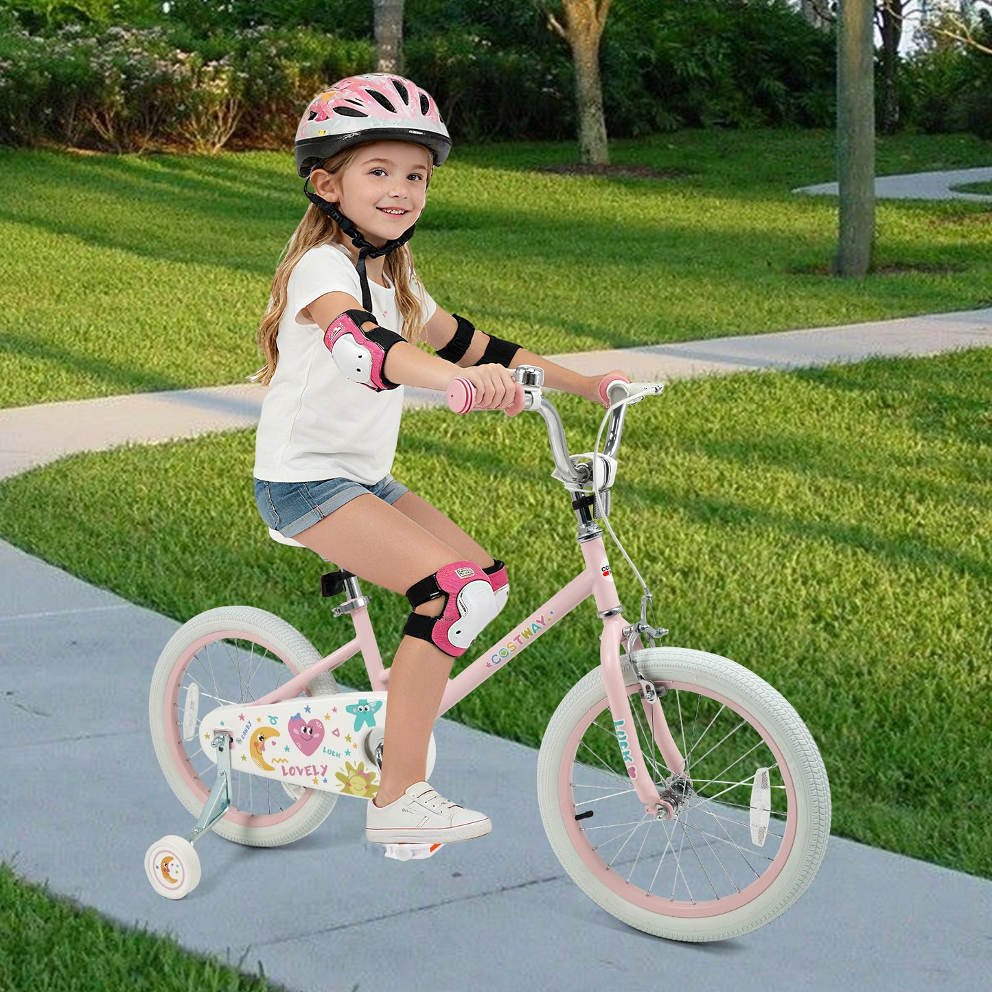 12 Inch Kids Bike Adjustable for 3-8 Years Old Children Pink - Stars & Moon