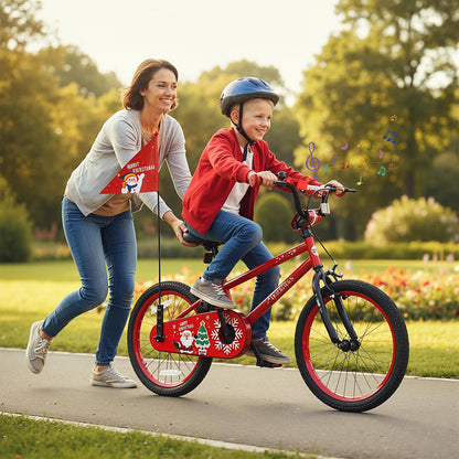 14 Inch Kids Bike Adjustable with Christmas Music & Flag for Aged 4-5 Years Old