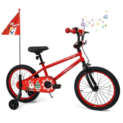 14 Inch Kids Bike Adjustable with Christmas Music & Flag for Aged 4-5 Years Old