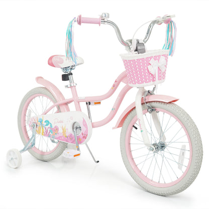 18-Inch Kids Bike Adjustable with Basket and Streamers Pink - Princess of the Sea Theme
