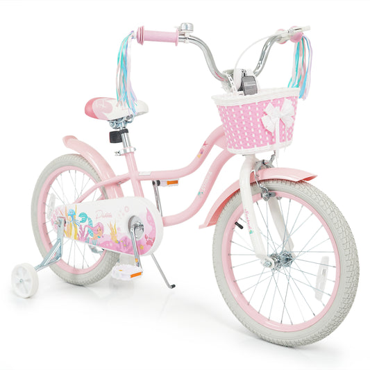 18-Inch Kids Bike Adjustable with Basket and Streamers Pink - Princess of the Sea Theme