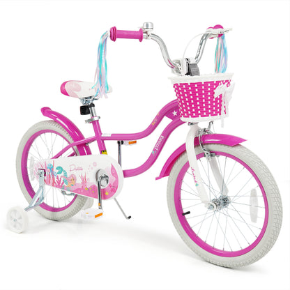 14-Inch Kids Bike Adjustable with Basket and Streamers Rose Red - Princess of the Sea Theme