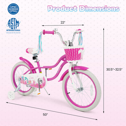 14-Inch Kids Bike Adjustable with Basket and Streamers Rose Red - Princess of the Sea Theme