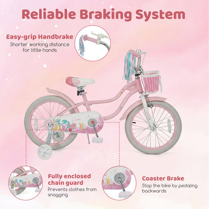 18-Inch Kids Bike Adjustable with Basket and Streamers Pink - Princess of the Sea Theme