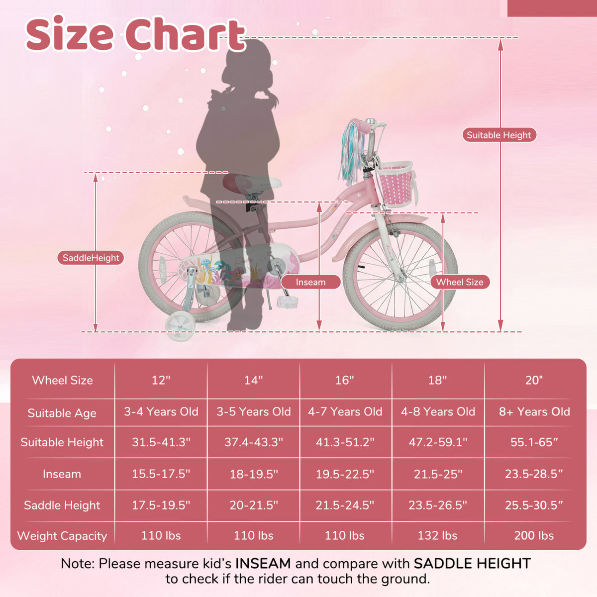 18-Inch Kids Bike Adjustable with Basket and Streamers Pink - Princess of the Sea Theme