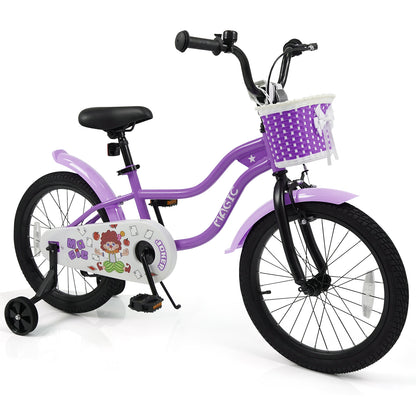 18 Inch Kids Bike with Training Wheels for Aged 3-8 Years Old - Magic Purple