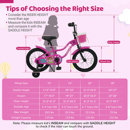 18 Inch Kids Bike with Training Wheels for Aged 3-8 Years Old - Magic Rose