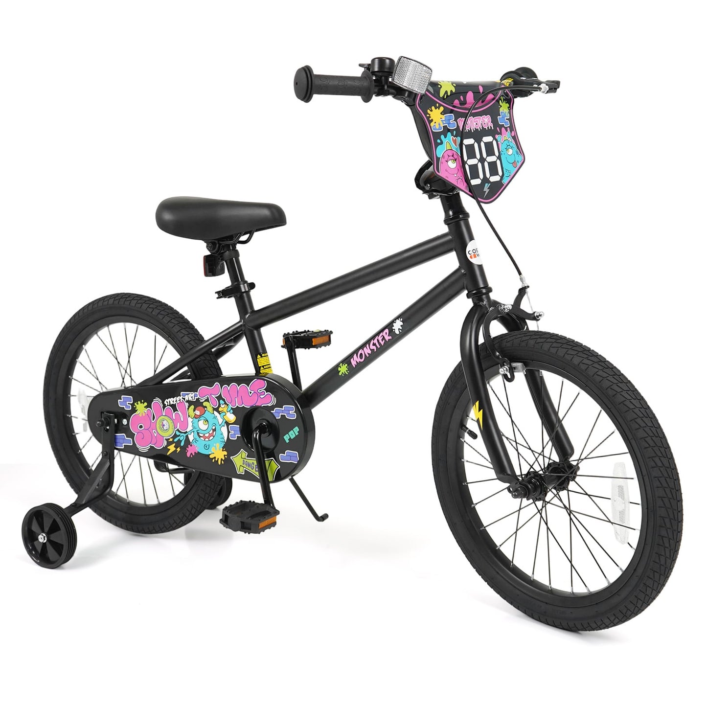 18 Inch Kids Bike with Training Wheels for Ages 4-8 Years Old Black- Street Art Time