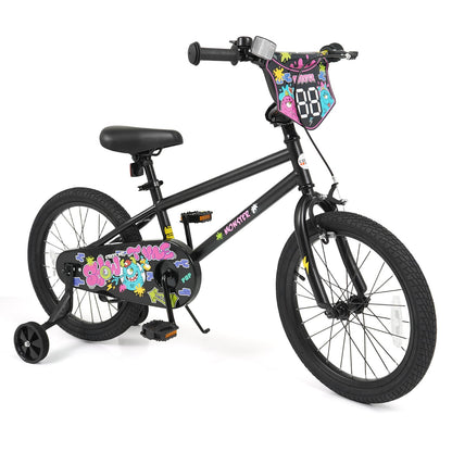 18 Inch Kids Bike with Training Wheels for Ages 4-8 Years Old Black- Street Art Time