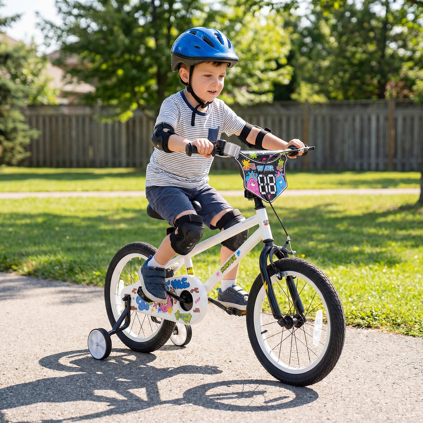 18 Inch Kids Bike with Training Wheels for Ages 4-8 Years Old White- Street Art Time