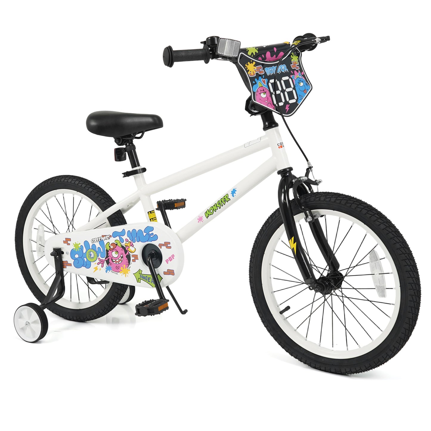18 Inch Kids Bike with Training Wheels for Ages 4-8 Years Old White- Street Art Time