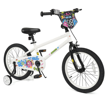 18 Inch Kids Bike with Training Wheels for Ages 4-8 Years Old White- Street Art Time