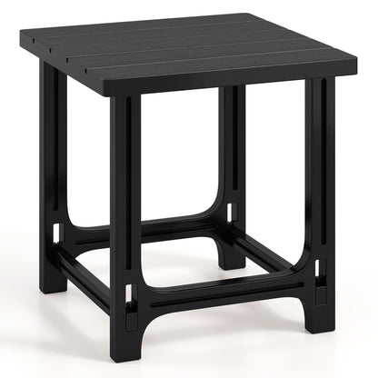 Black 18-inch outdoor Adirondack side table with slatted surface, perfect for patio or outdoor seating areas.