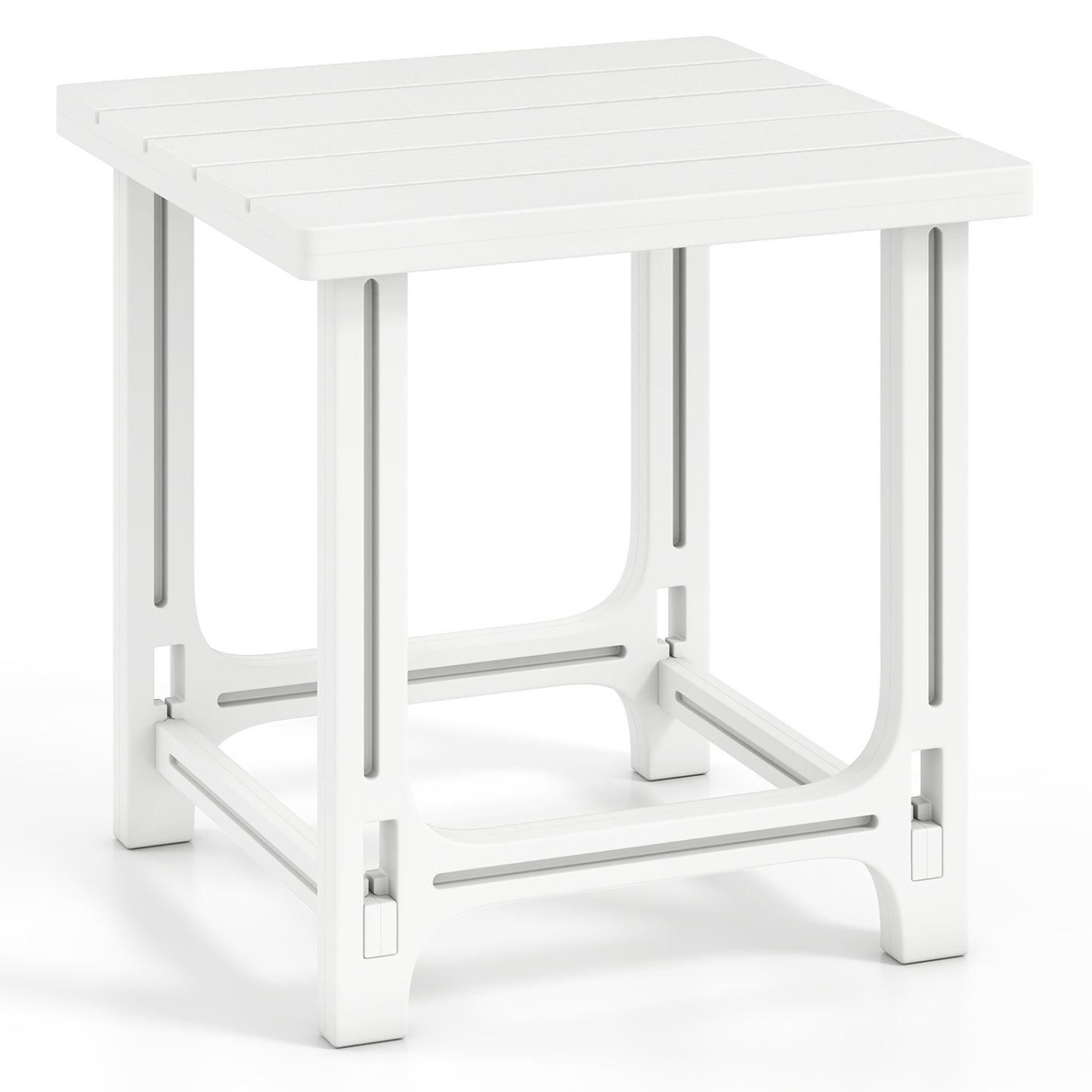 Black 18-inch outdoor Adirondack side table with slatted surface, perfect for patio or outdoor furniture setups.