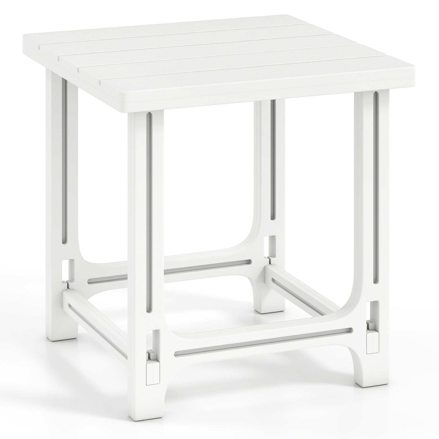 Black 18-inch outdoor Adirondack side table with slatted surface, perfect for patio or outdoor furniture setups.