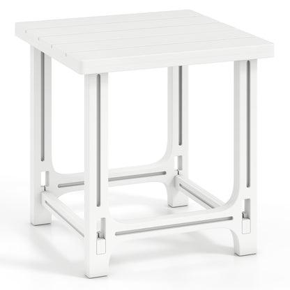 Black 18-inch outdoor Adirondack side table with slatted surface, perfect for patio or outdoor furniture setups.