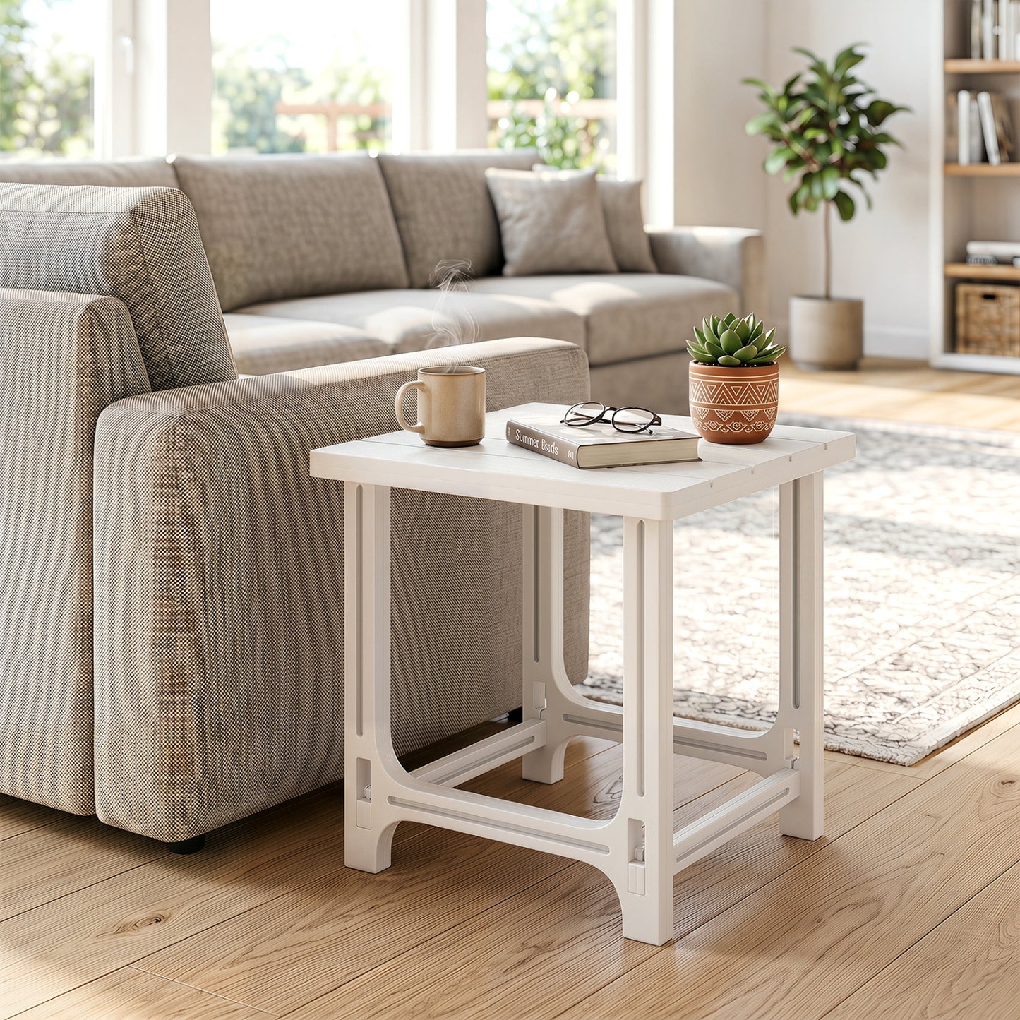 Black 18-inch outdoor Adirondack side table with slatted surface, perfect for patio or outdoor seating areas.