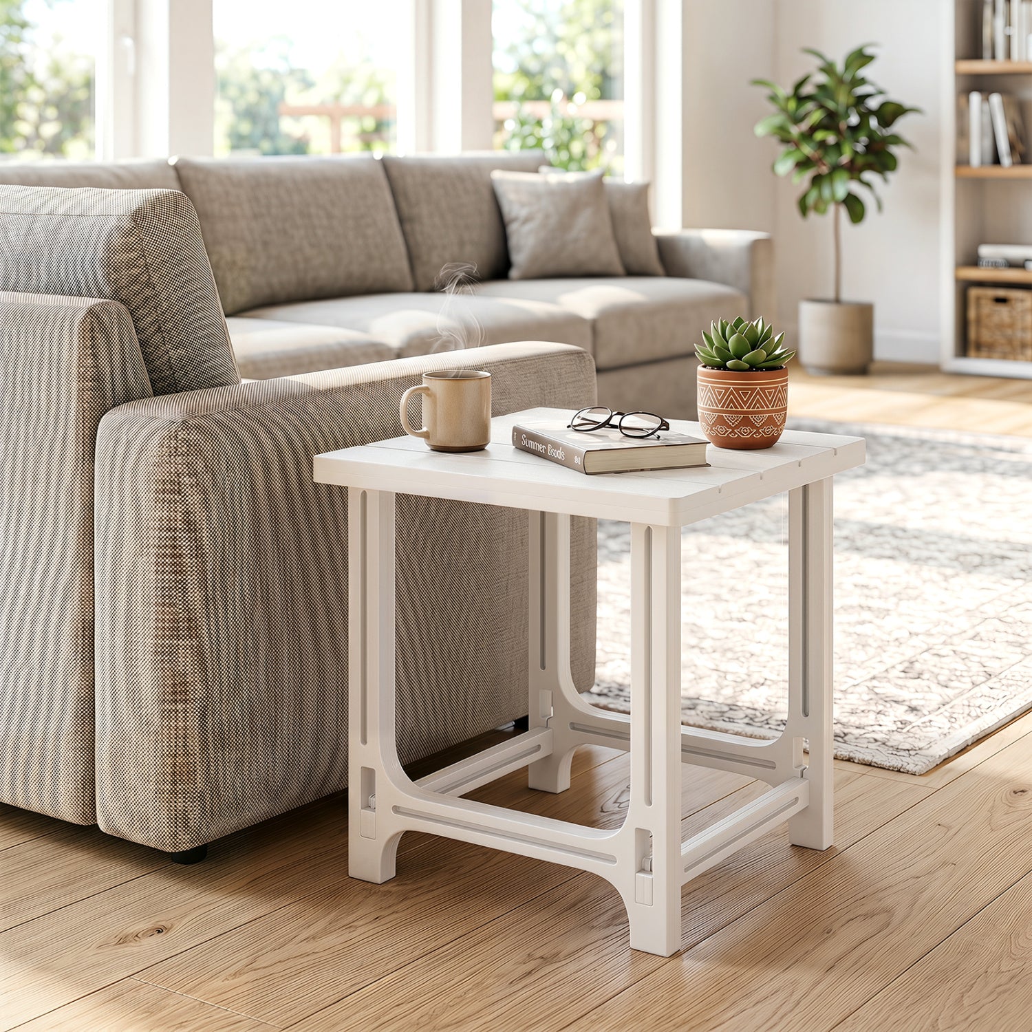 Black 18-inch outdoor Adirondack side table with slatted surface, perfect for patio or outdoor seating areas.