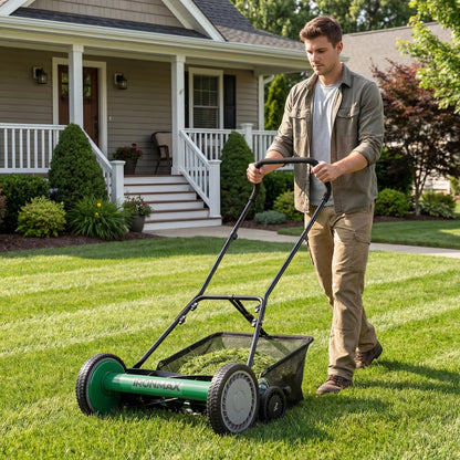 18 Inch Push Reel Lawn Mower 4-Position Adjustable with Removable Grass Catcher-Green