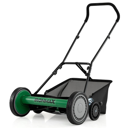 18 Inch Push Reel Lawn Mower 4-Position Adjustable with Removable Grass Catcher-Green