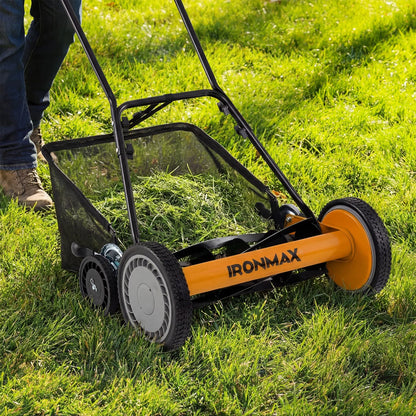 18 Inch Push Reel Lawn Mower 4-Position Adjustable with Removable Grass Catcher-Green