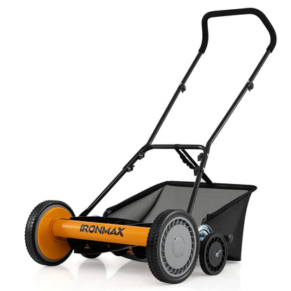 18 Inch Push Reel Lawn Mower 4-Position Adjustable with Removable Grass Catcher-Green