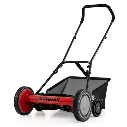 18 Inch Push Reel Lawn Mower 4-Position Adjustable with Removable Grass Catcher-Green