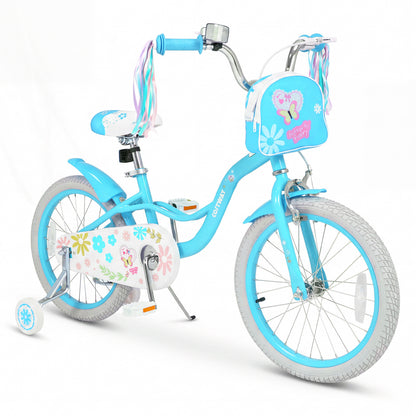 18 Inches Girls Bike with Front Bag and Streamers for 4-8 Years Blue