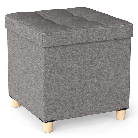 18 Inches Ottoman with Storage and Rubber Wood Legs-Gray