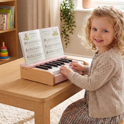 Green 18-key wooden kids' piano with removable music stand, toy musical instrument for children, by Wilsons Home Store.