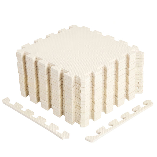 18 Pack Interlocking EVA Foam Floor Tiles with Boarders-Beige
