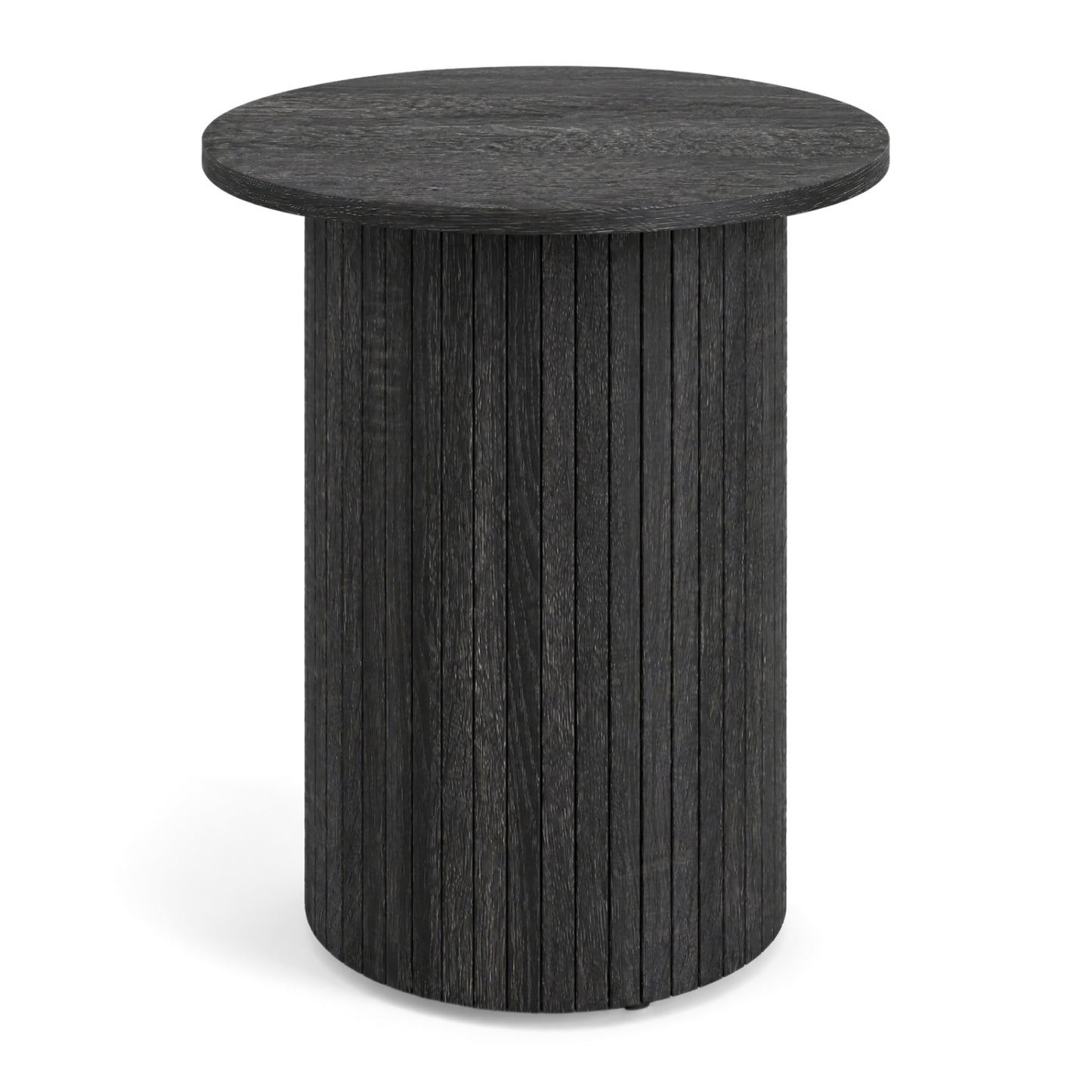 18" Round Fluted Side Table with Pedestal Drum Design and Non-Slip Foot Pads for Small Spaces-Black