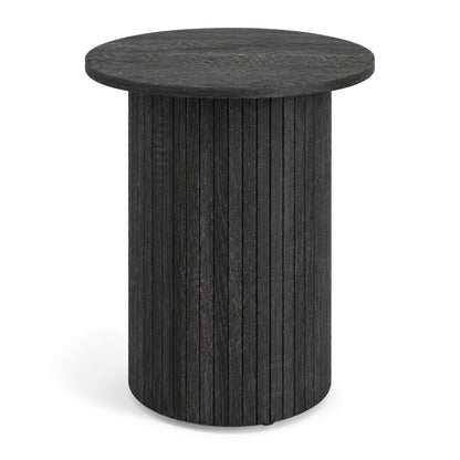 18" Round Fluted Side Table with Pedestal Drum Design and Non-Slip Foot Pads for Small Spaces-Black