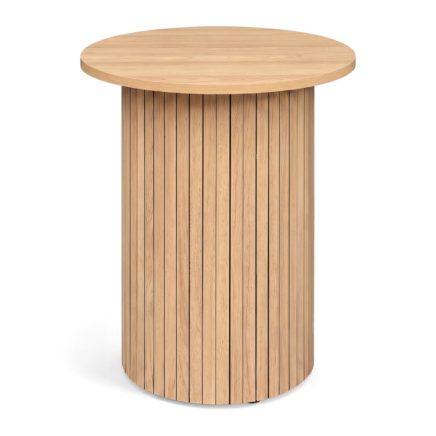 18" Round Fluted Side Table with Pedestal Drum Design and Non-Slip Foot Pads for Small Spaces-Black