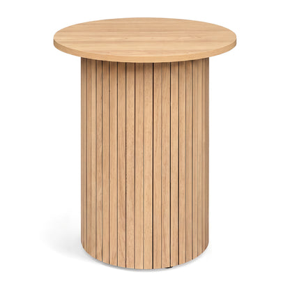 18" Round Fluted Side Table with Pedestal Drum Design and Non-Slip Foot Pads for Small Spaces-Black