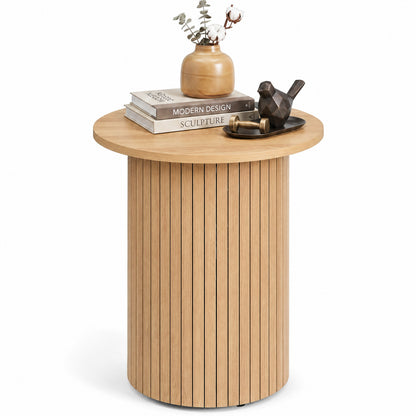 18" Round Fluted Side Table with Pedestal Drum Design and Non-Slip Foot Pads for Small Spaces-Black