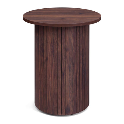 18" Round Fluted Side Table with Pedestal Drum Design and Non-Slip Foot Pads for Small Spaces-Black