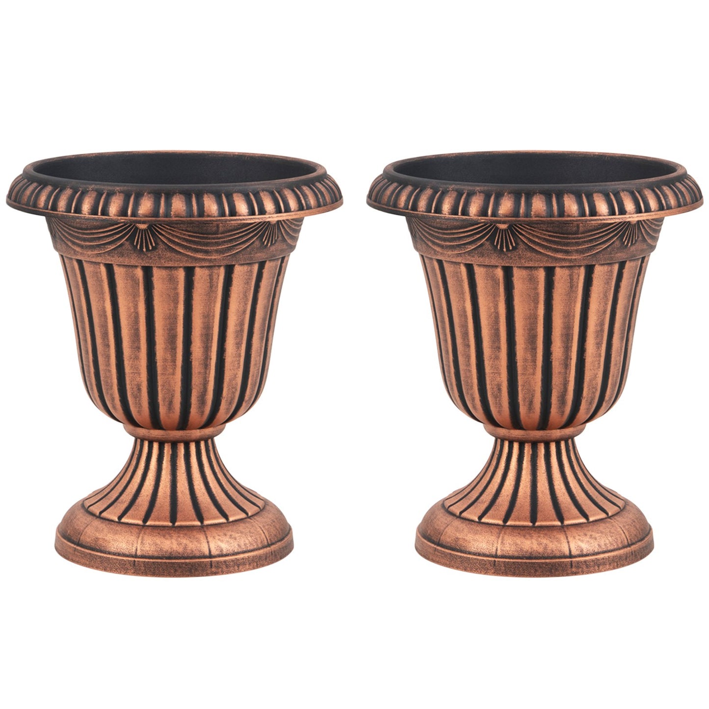 18 inch Tall Vintage Planters Set of 2 with Pedestal Base and Pre-marked Drain Hole-Bronze