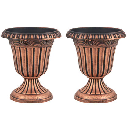 18 inch Tall Vintage Planters Set of 2 with Pedestal Base and Pre-marked Drain Hole-Bronze