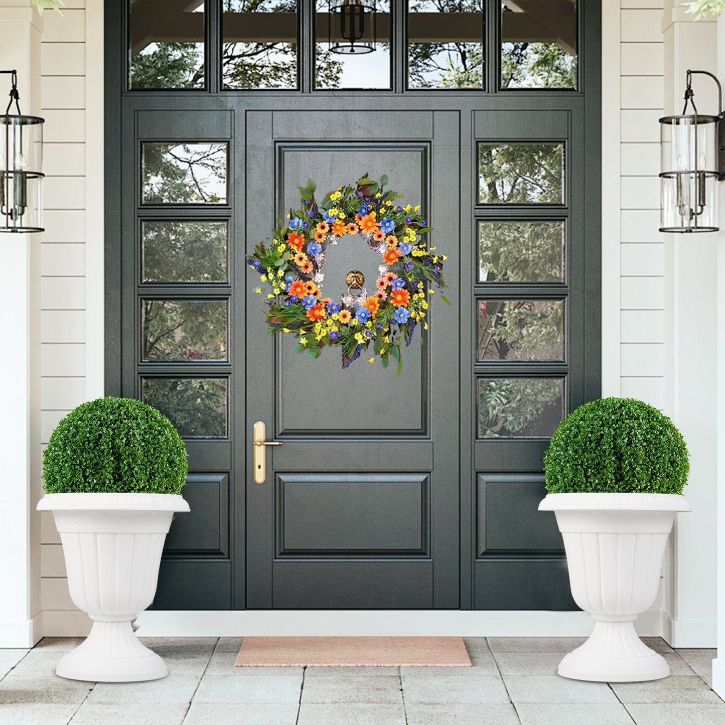 18 inch Tall Vintage Planters Set of 2 with Pedestal Base and Pre-marked Drain Hole-Bronze