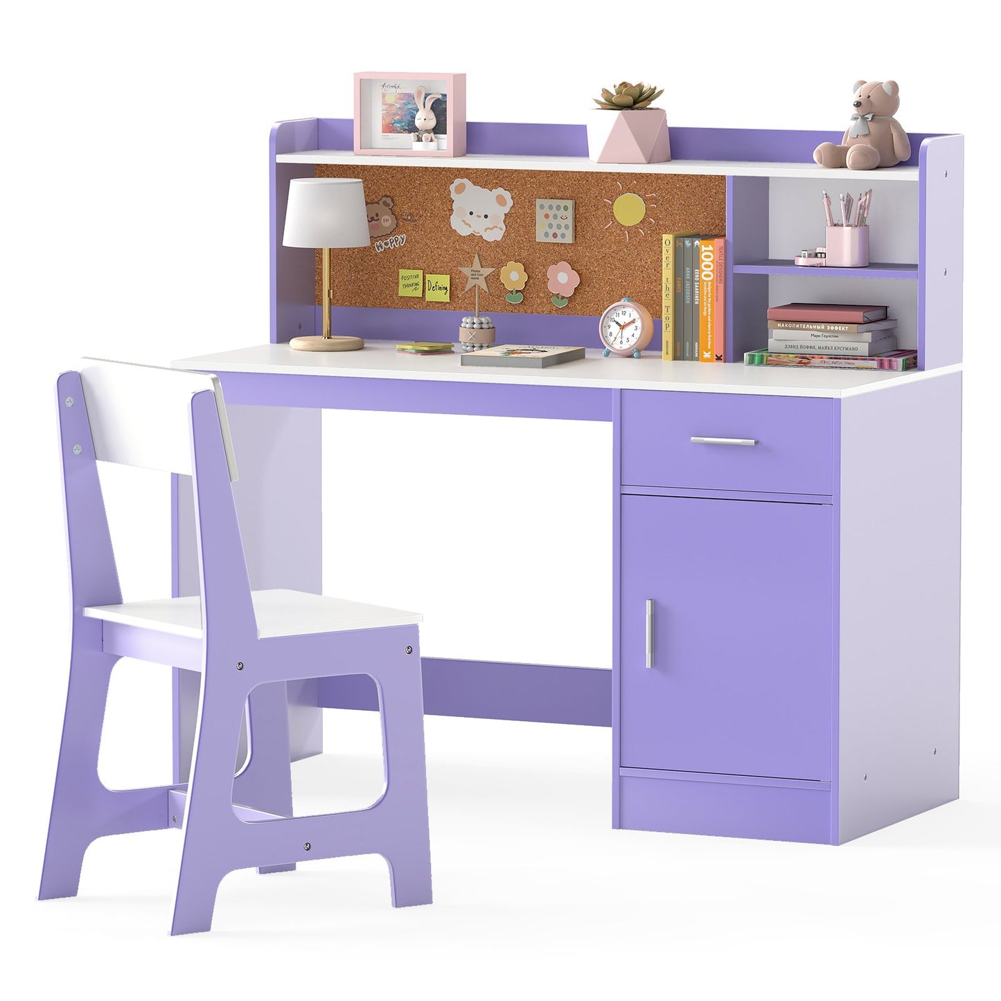 Kids Study Desk and Chair Set Student Table and Chair-Natural