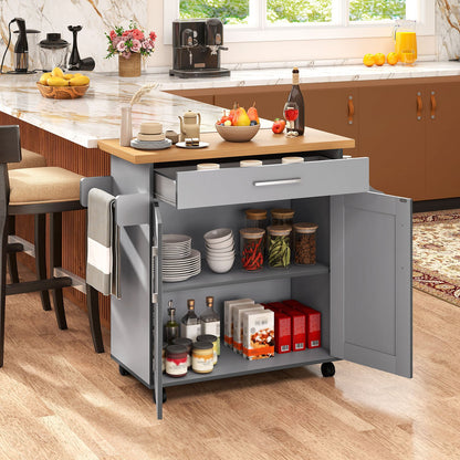 Rolling Kitchen Island Cart with Towel and Spice Rack-Black