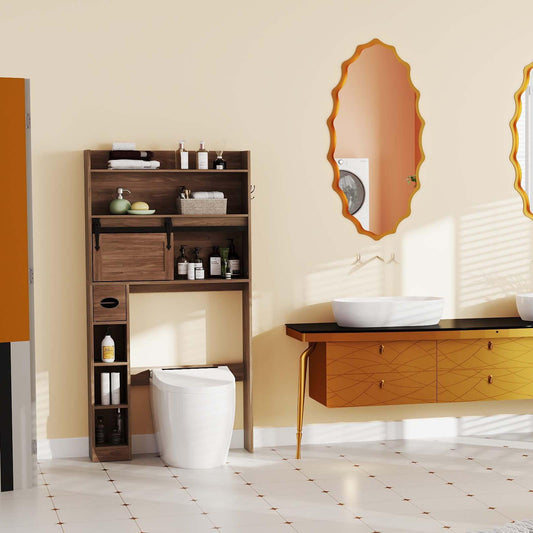 5-Piece Modern Bathroom Suite: Over The Toilet Cabinet + Smart Toilet Bidet + Oval Sink + Floor Cabinet + Clothes Dryer