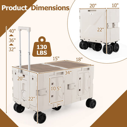 Large Foldable Utility Cart with 2-Tier Storage Crates and Telescoping Handle-Black