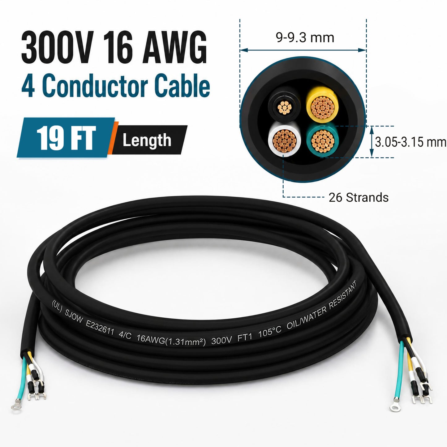19 FT 16 AWG 4 Conductor Mini Split AC Communication Wire