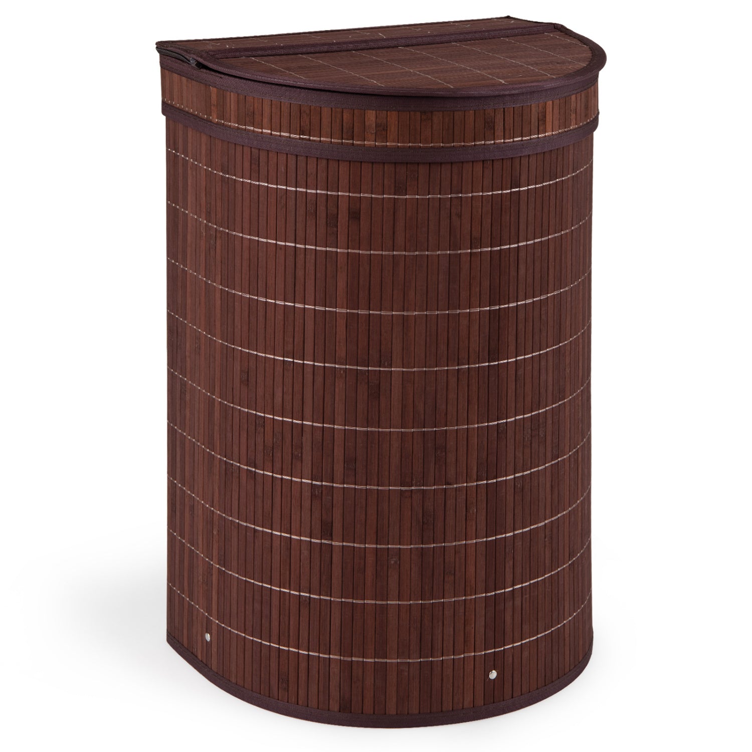 Brown 19-gallon bamboo laundry hamper with zippered lid, ideal for bath and laundry storage, by Direct by Wilsons Home Store.