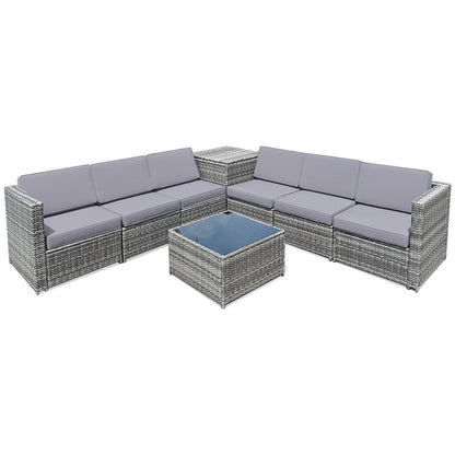8 Piece Wicker Sofa Rattan Dinning Set Patio Furniture with Storage Table-Black
